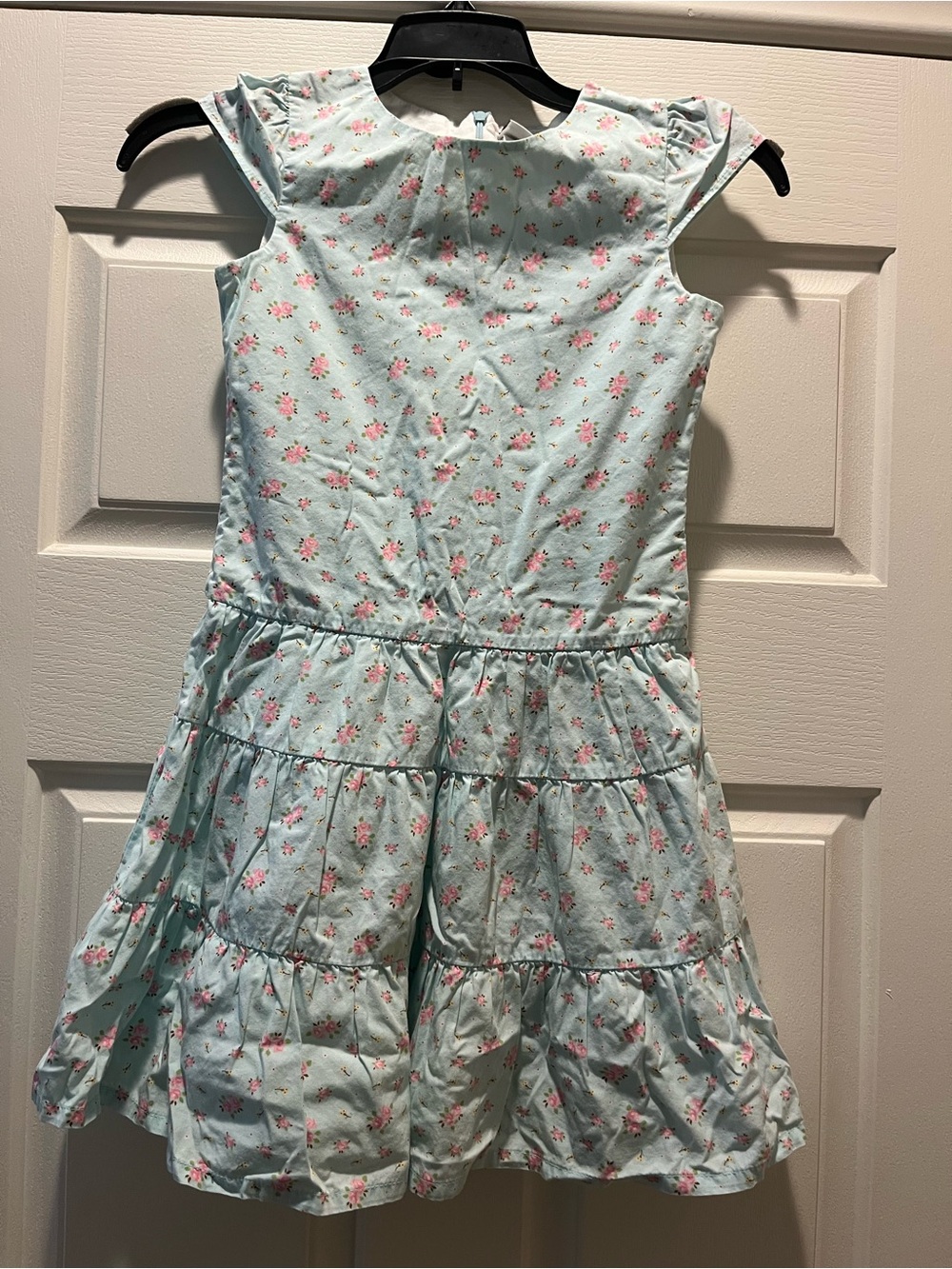 Vintage Laura Ashley Blue Pink Rose Floral Cotton Tiered Dress 6X